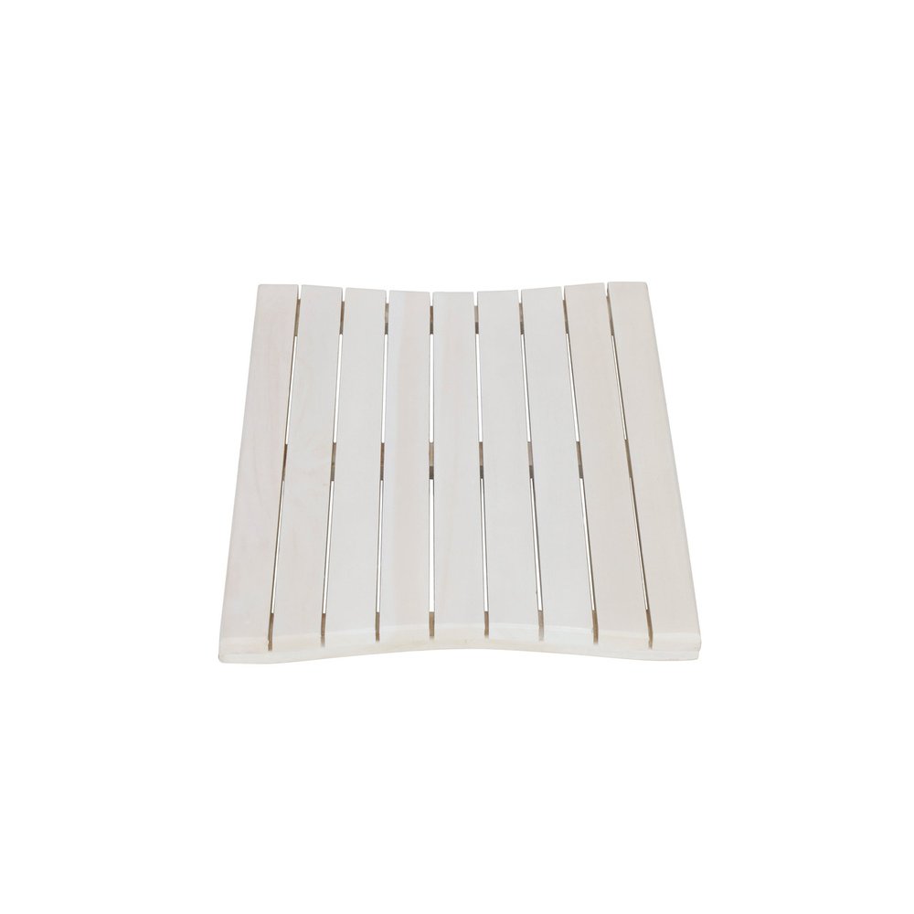 23" White Teak Slat Non Slip Bath Mat. Bath rug isolated on a plain white background, finished in white teak.
