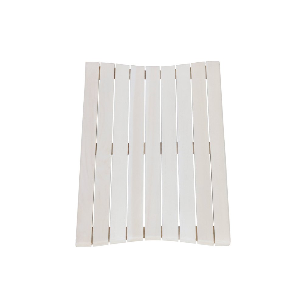 23" White Teak Slat Non Slip Bath Mat. Bath rug isolated on a plain white background, in a white teak finish.