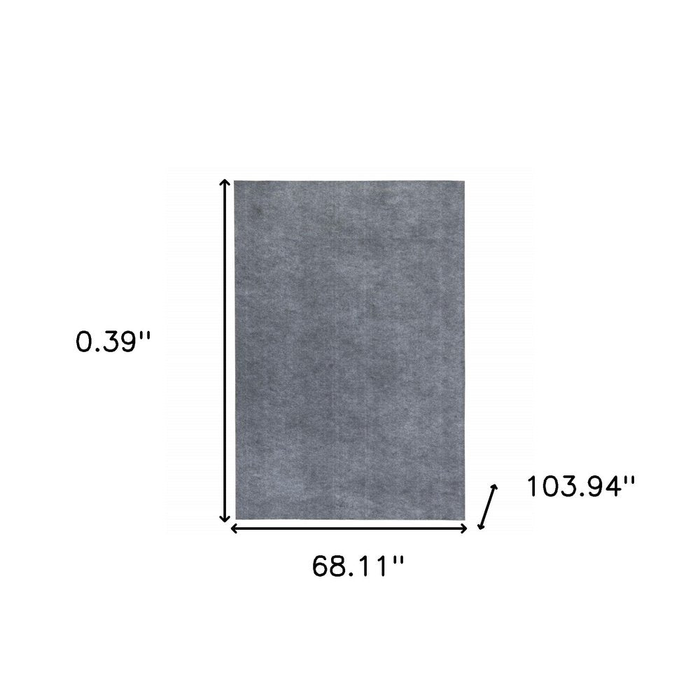 6' x 9' Gray Non Slip Rug Pad. Rug pad isolated on a plain white background, finished in gray plastic.