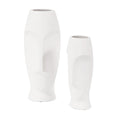 Set of Two Ceramic White Cylinder Table Vases on a white background