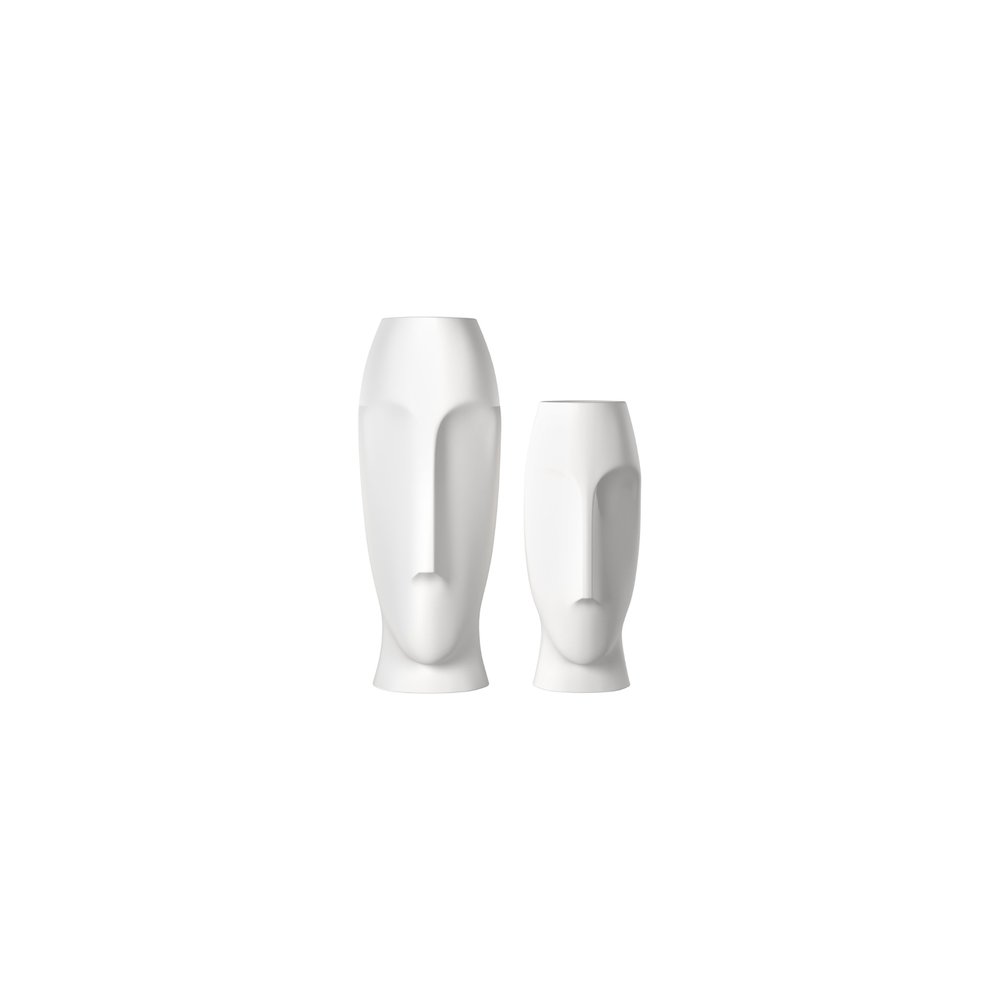 Set of Two Ceramic White Cylinder Table Vases on a white background