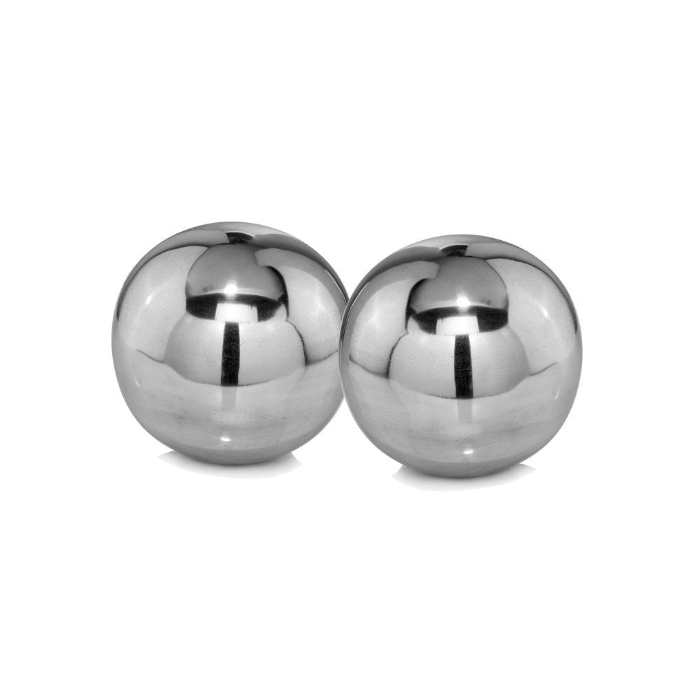 Set of Two Yellow Aluminum Decorative Orbs on a white background