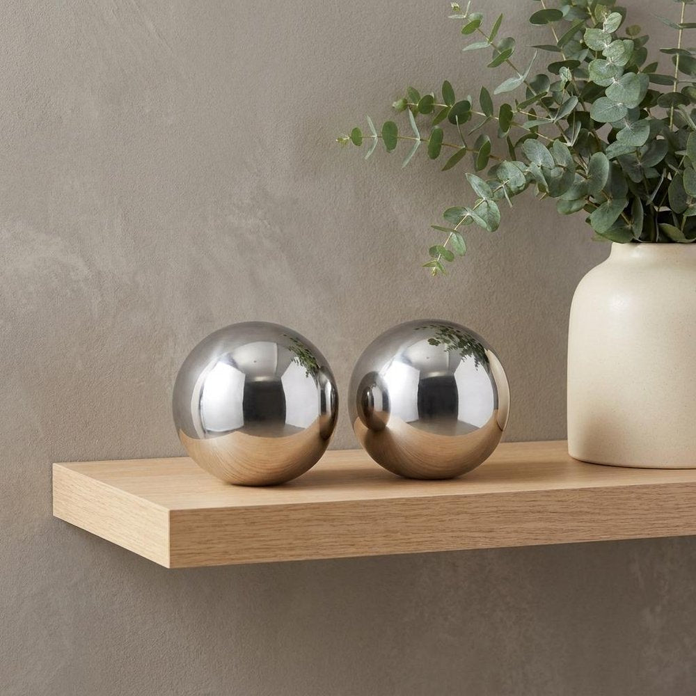 Set of Two Yellow Aluminum Decorative Orbs