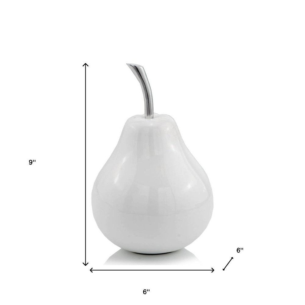 White Medium Pear Shaped Aluminum Accent Home Decor on a white background