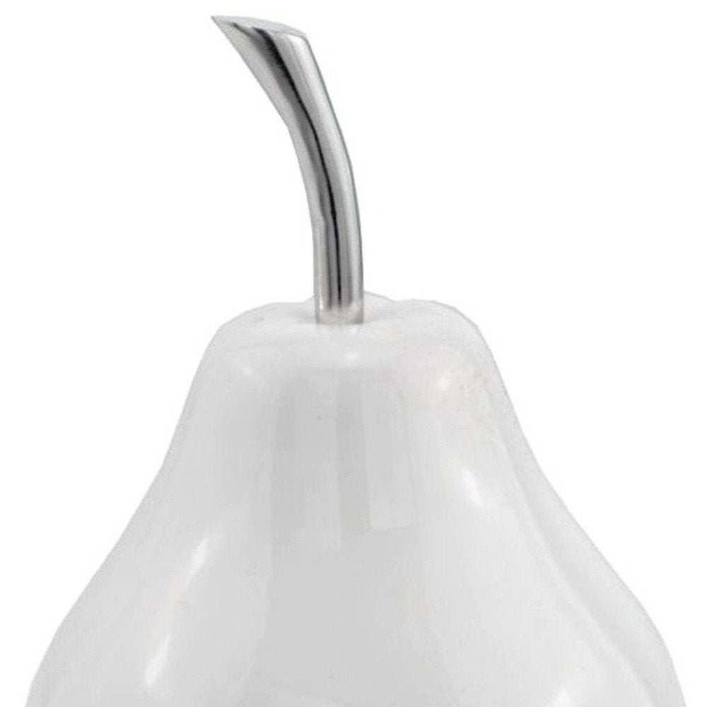 White Medium Pear Shaped Aluminum Accent Home Decor on a white background