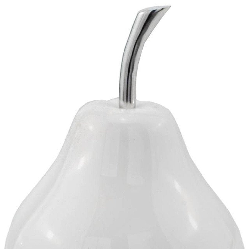 White Medium Pear Shaped Aluminum Accent Home Decor on a white background