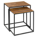 Set of Two Brown and Black Metal And Faux Snake Leather Nesting End Tables on a white background