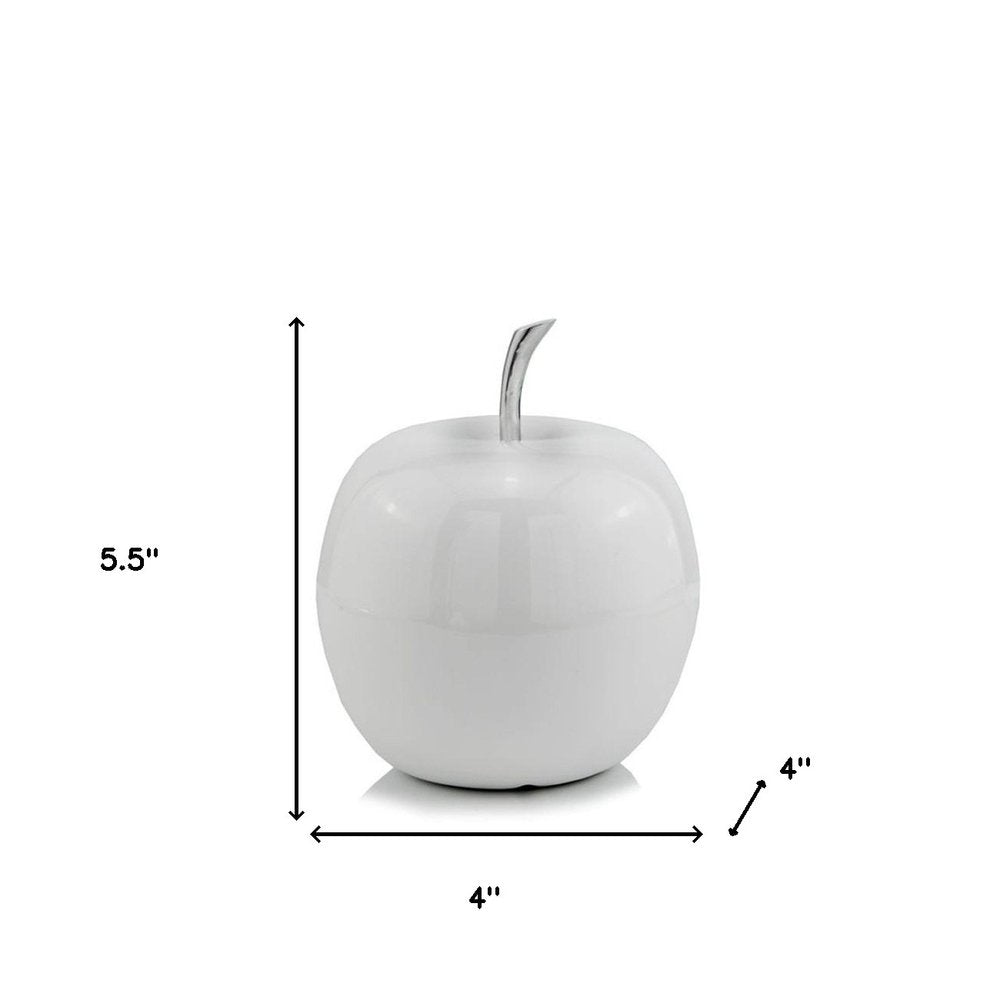8" White Aluminum Decorative Apple Tabletop Sculpture
