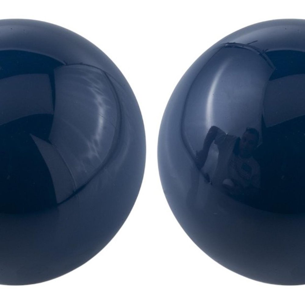 Set of Two Yellow Aluminum Decorative Orbs on a white background