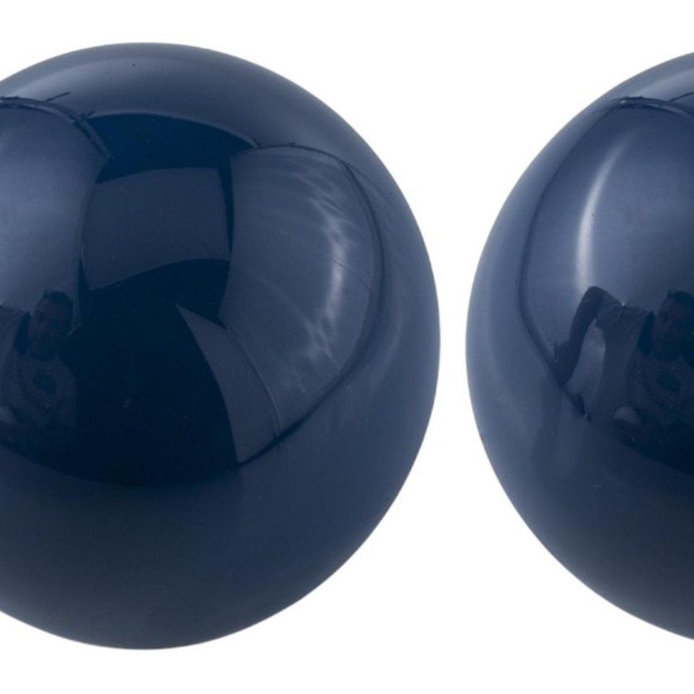 Set of Two Yellow Aluminum Decorative Orbs on a white background