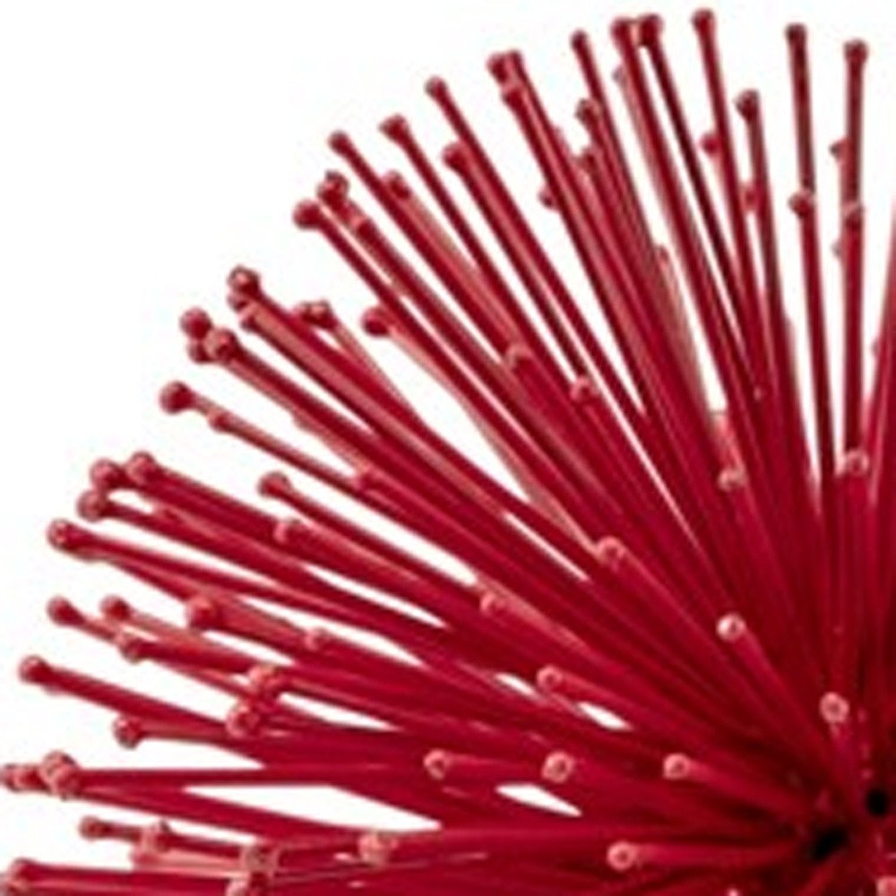 6" Red Metal Spiky Sphere. Sculpture in red metal.