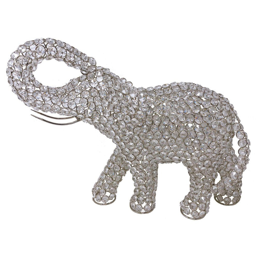 15" Silver Faux Crystal and Silver Tabletop Sculpture. Sculpture isolated on a plain white background, showing a silver crystal surface.