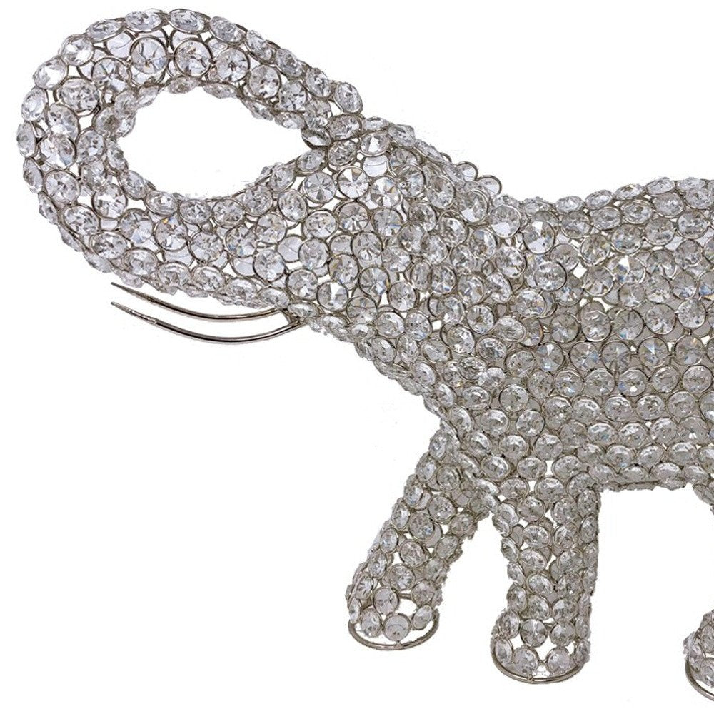 15" Silver Faux Crystal and Silver Tabletop Sculpture. Sculpture isolated on a plain white background, finished in silver crystal.