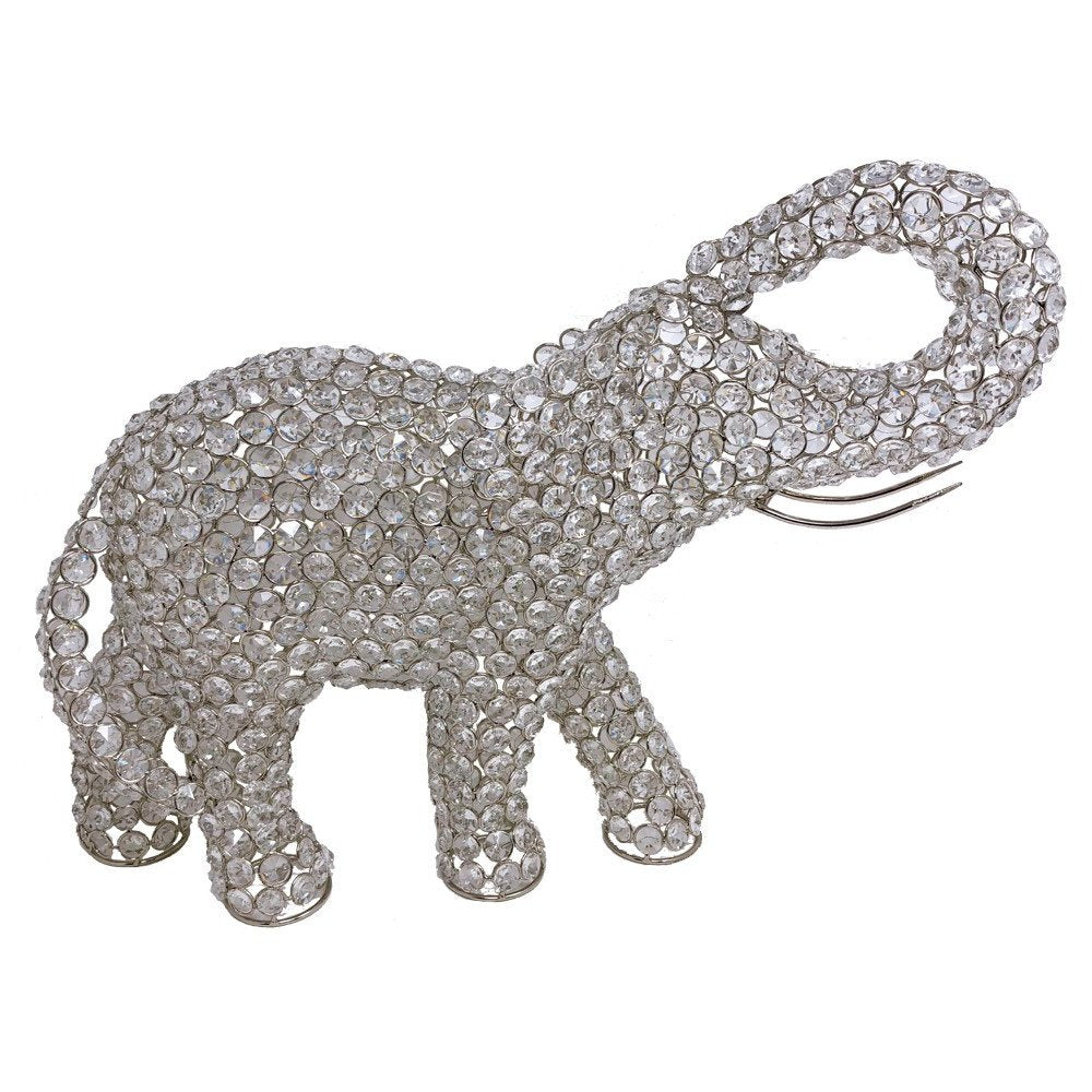 15" Silver Faux Crystal and Silver Tabletop Sculpture. Sculpture isolated on a plain white background, finished in silver crystal.