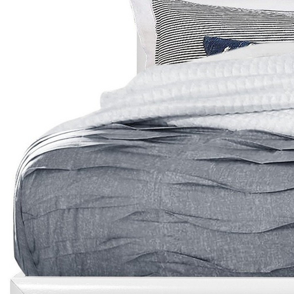 White Solid Wood Lighted Full Bed Frame With Drawers on a white background