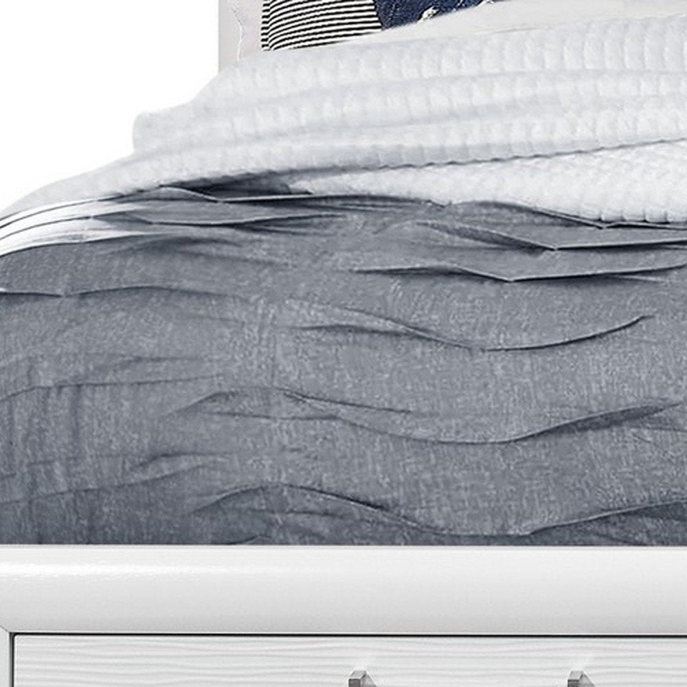 White Solid Wood Lighted King Bed Frame With Drawers close-up detail