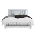 White Solid Wood And Faux Leather Lighted King Bed Frame With No on a white background