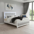 White Solid Wood And Faux Leather Lighted King Bed Frame With No