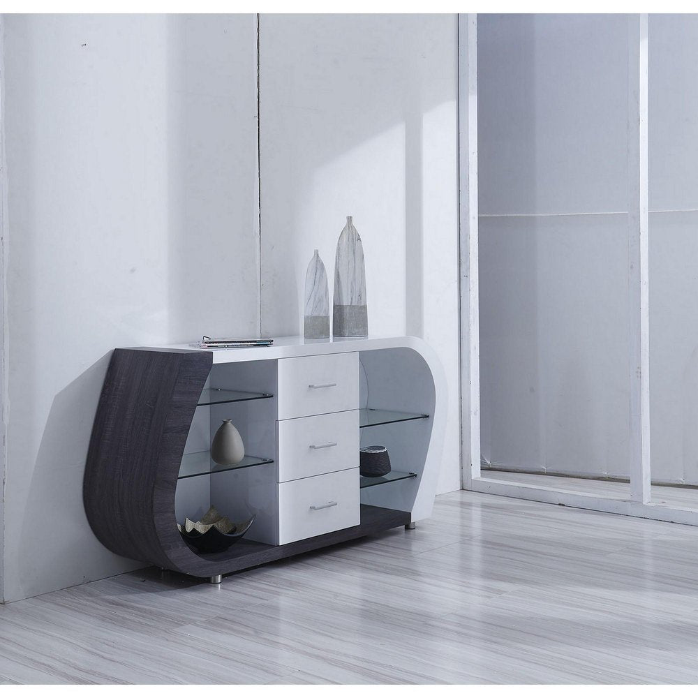White And Grey Multi Tone Buffet With 3 Drawers on a white background