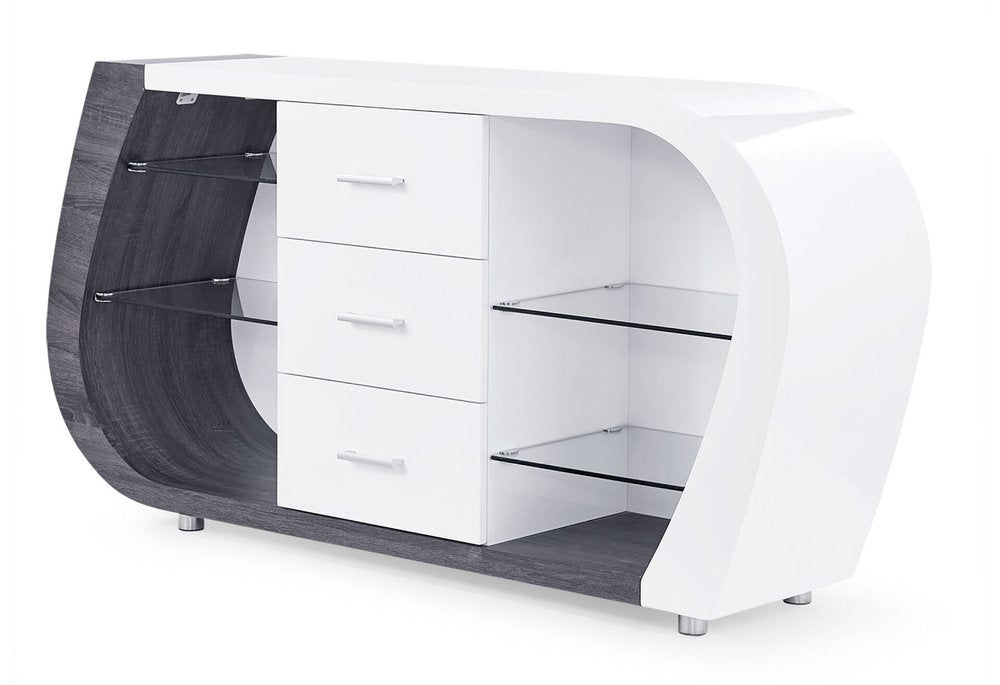 White And Grey Multi Tone Buffet With 3 Drawers on a white background