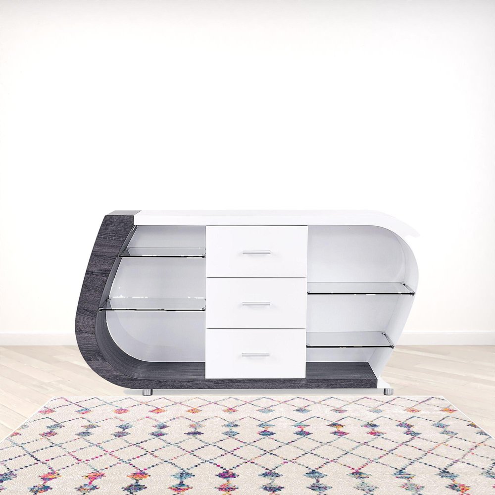 White And Grey Multi Tone Buffet With 3 Drawers on a white background