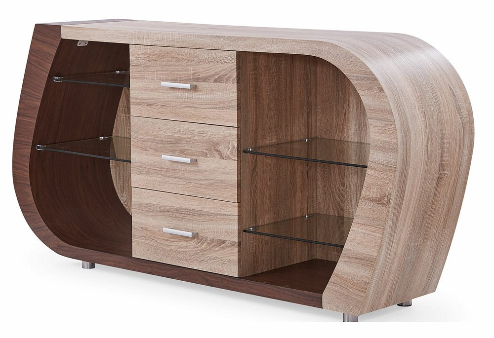 Oak And Walnut Multi Tone Buffet With 3 Drawers on a white background