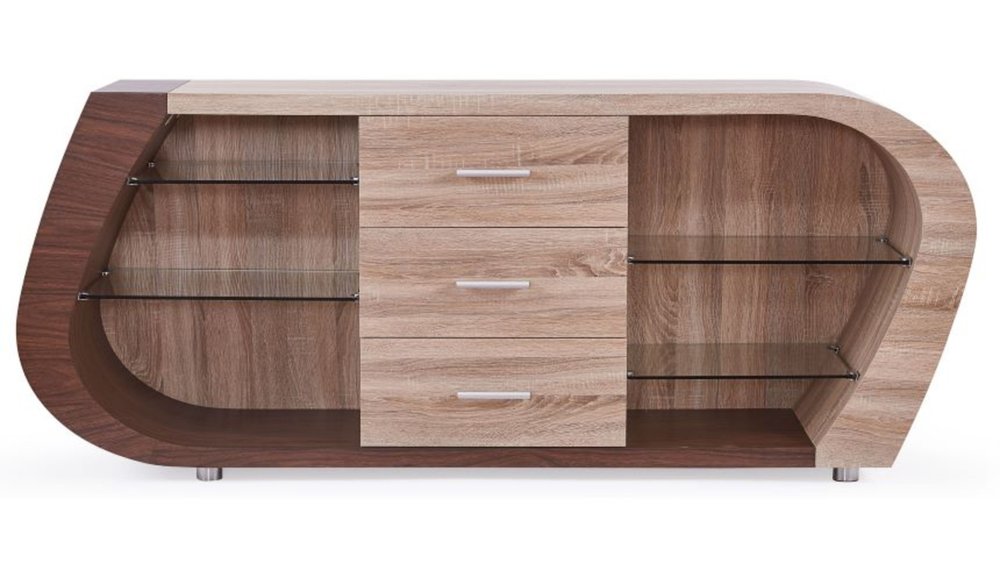 Oak And Walnut Multi Tone Buffet With 3 Drawers on a white background