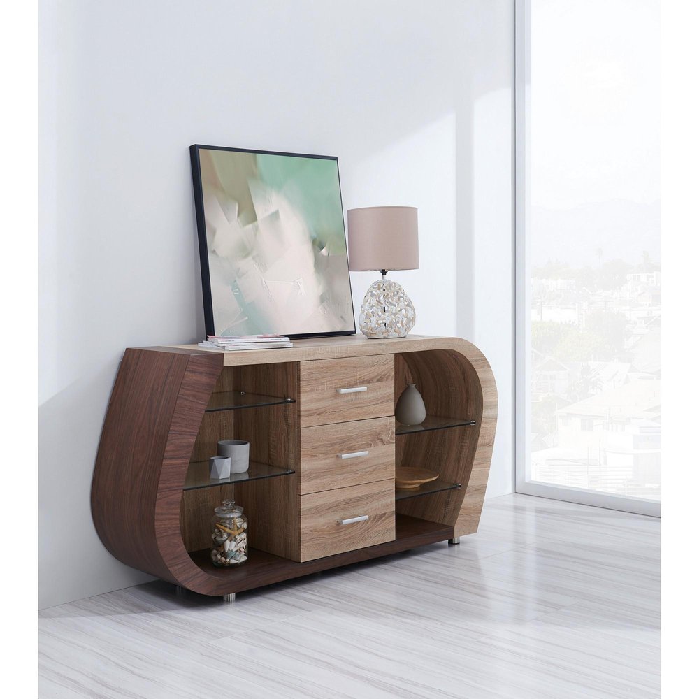 Oak And Walnut Multi Tone Buffet With 3 Drawers on a white background