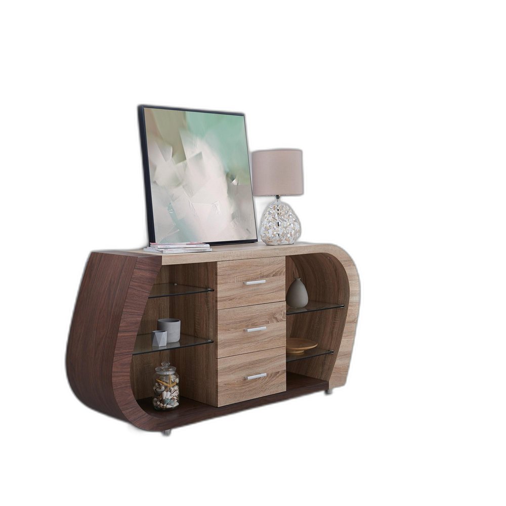 Oak And Walnut Multi Tone Buffet With 3 Drawers on a white background