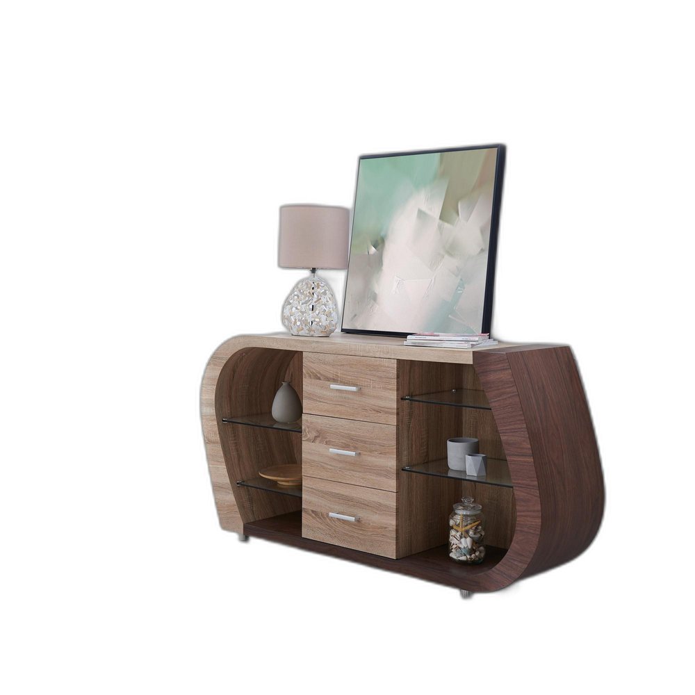 Oak And Walnut Multi Tone Buffet With 3 Drawers on a white background
