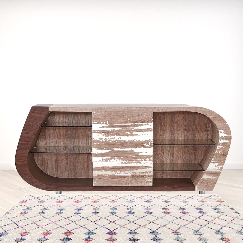 Oak And Walnut Multi Tone Buffet With 3 Drawers on a white background