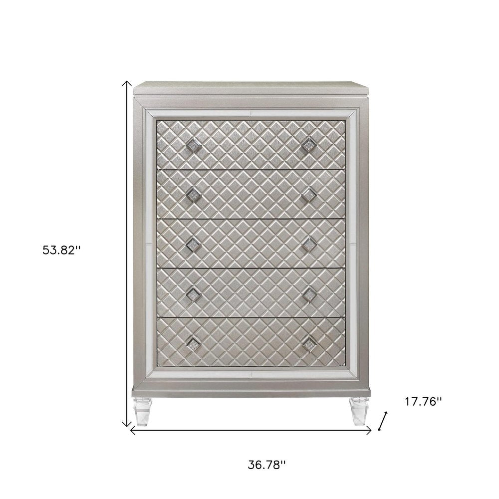 Champagne Toned Chest With Tapered Acrylic Legs And 5 Drawers on a white background