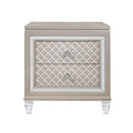 26" Solid and Manufactured Wood And Mirrored Glass Nightstand. Nightstands & bedside table isolated on a plain white background, in a light gray glass finish.