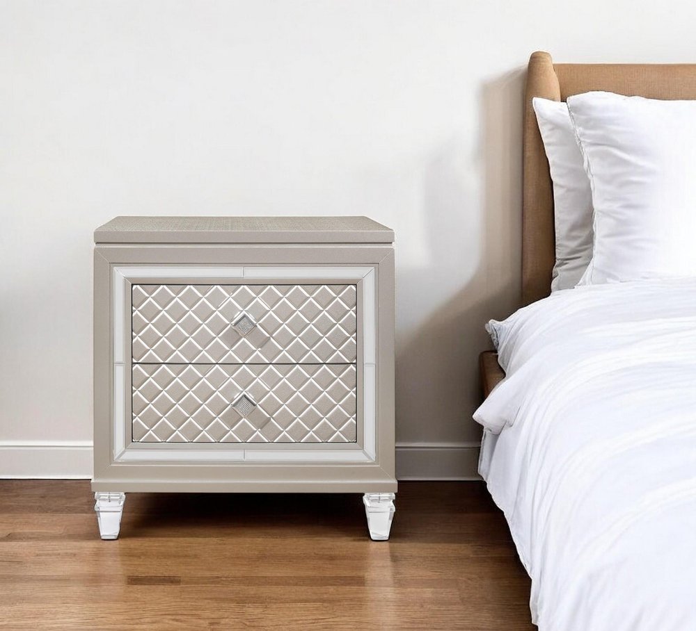 26" Solid and Manufactured Wood And Mirrored Glass Nightstand. Nightstands & bedside table in light gray glass.