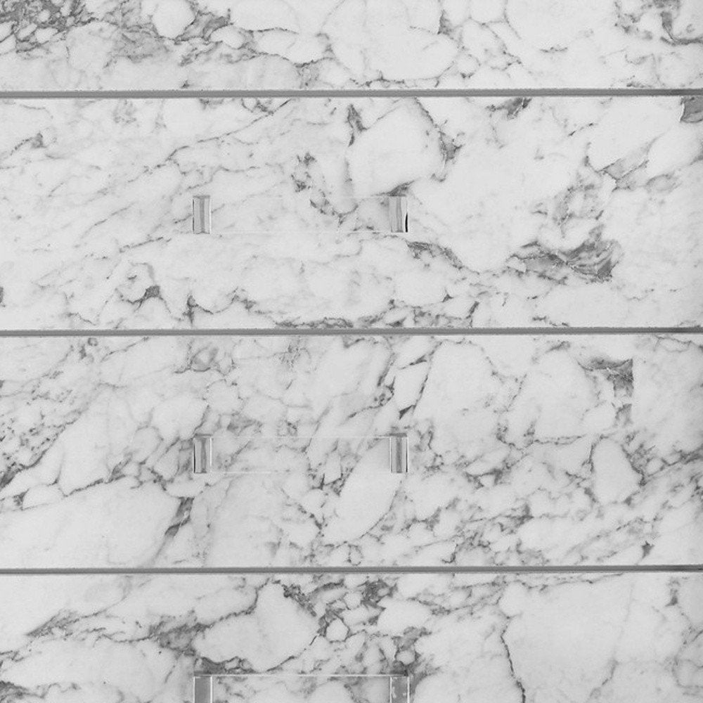 Modern White Chest With 5 Faux Marble Detailed Front Drawer. on a white background