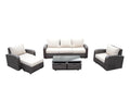 Five Piece Brown and Beige Wicker Sofa Seating Group With Table