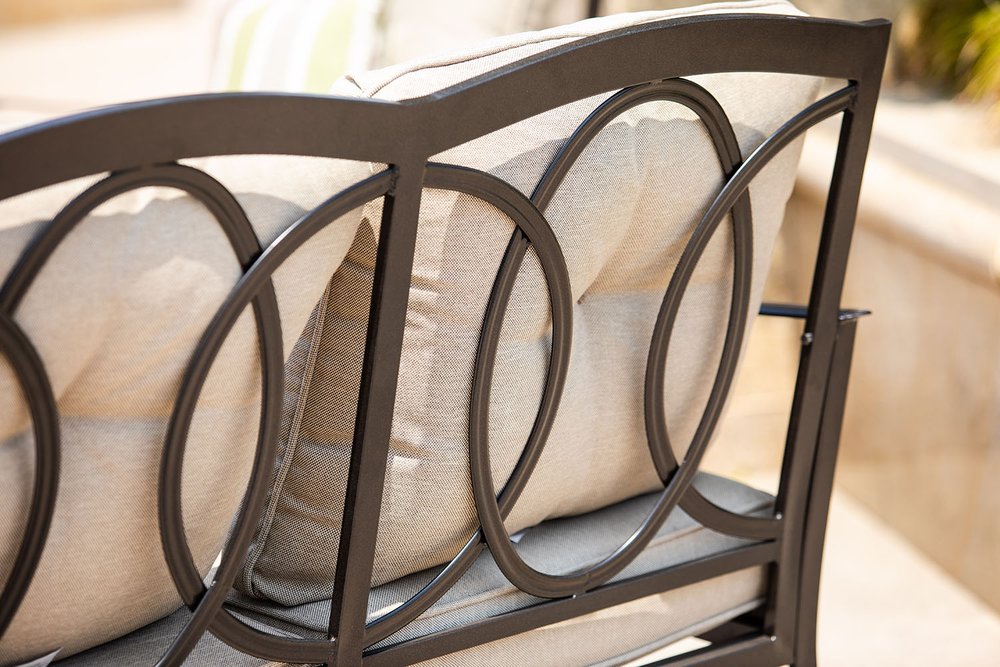 Five Piece Black and Beige Metal Sofa Seating Group With Table