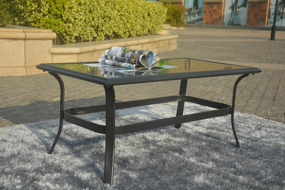 Five Piece Black and Beige Metal Sofa Seating Group With Table