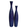 Set of Two Cobalt Cylinder Ceramic Table Vase on a white background