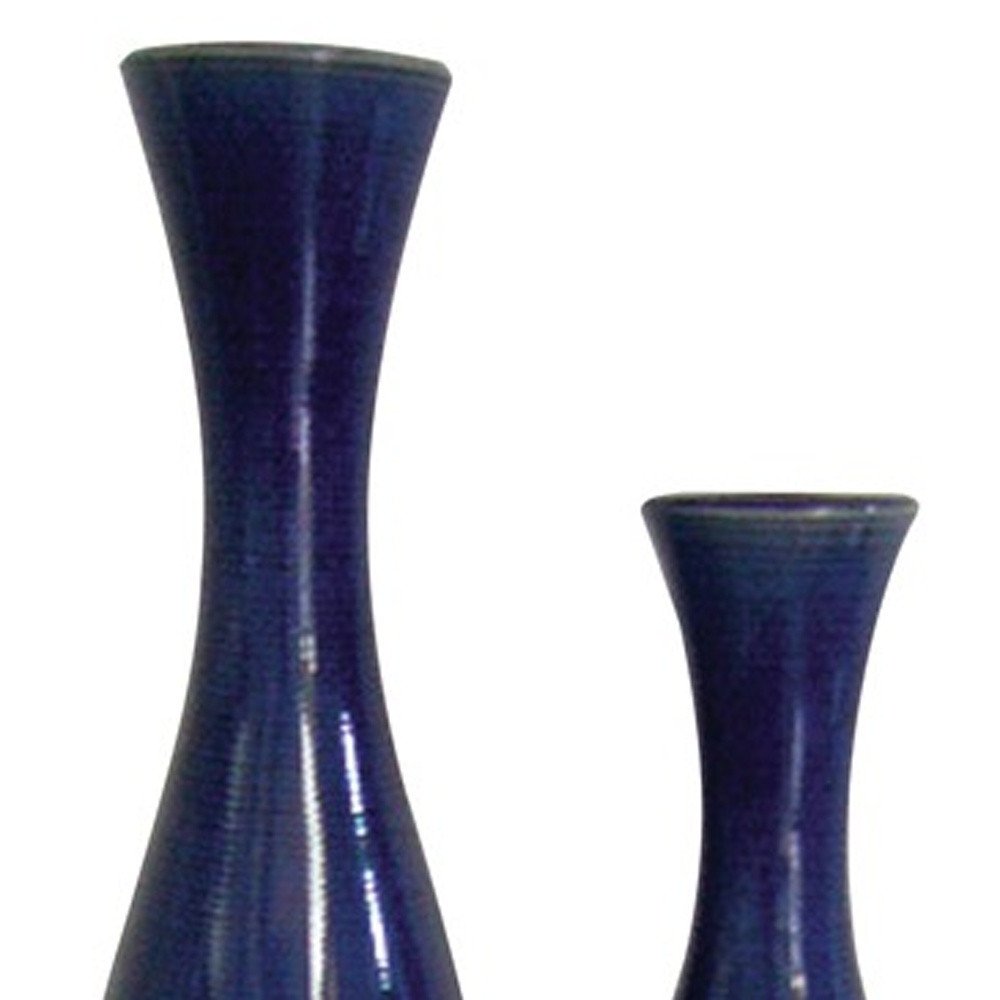 Set of Two Cobalt Cylinder Ceramic Table Vase on a white background