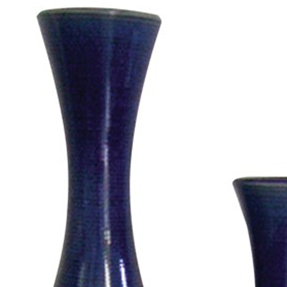 Set of Two Cobalt Cylinder Ceramic Table Vase on a white background