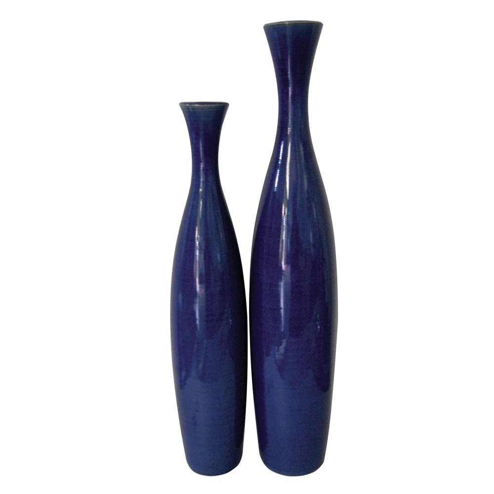Set of Two Cobalt Cylinder Ceramic Table Vase on a white background