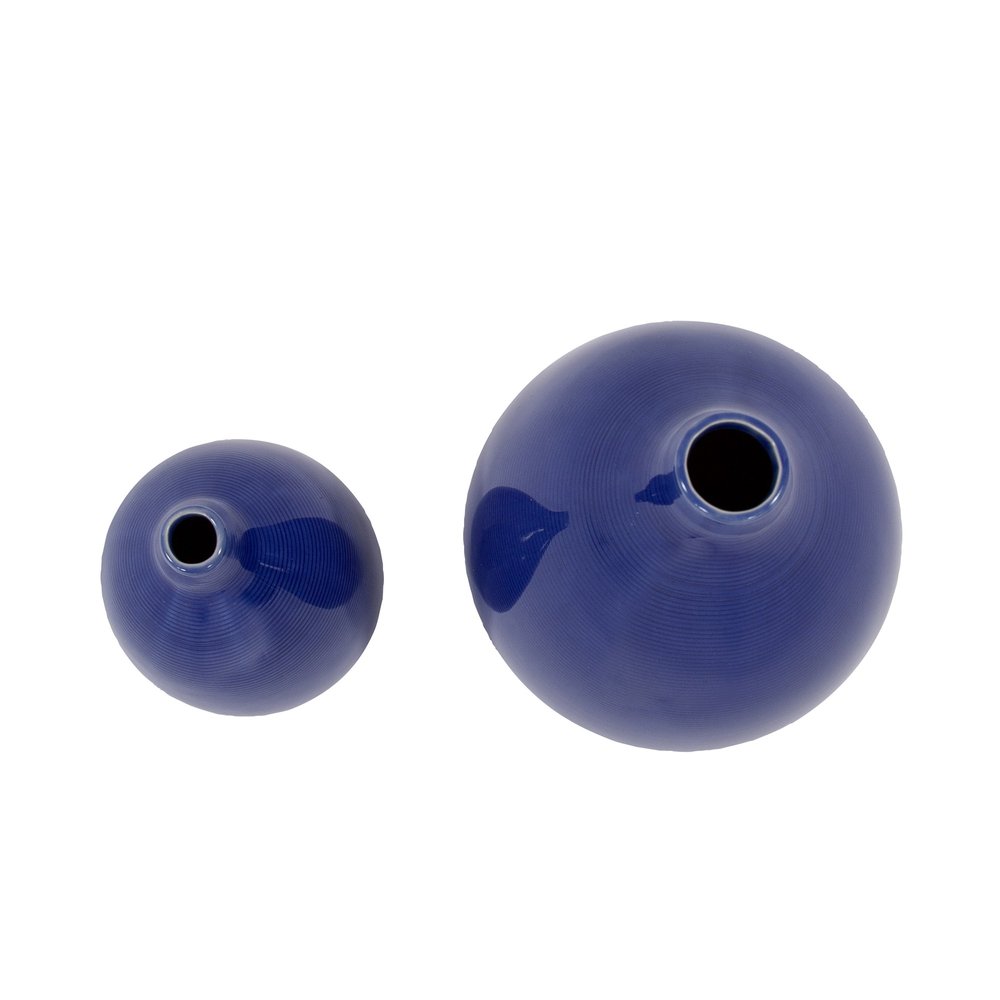 Set of Two Cobalt Ceramic Round Table Vases on a white background