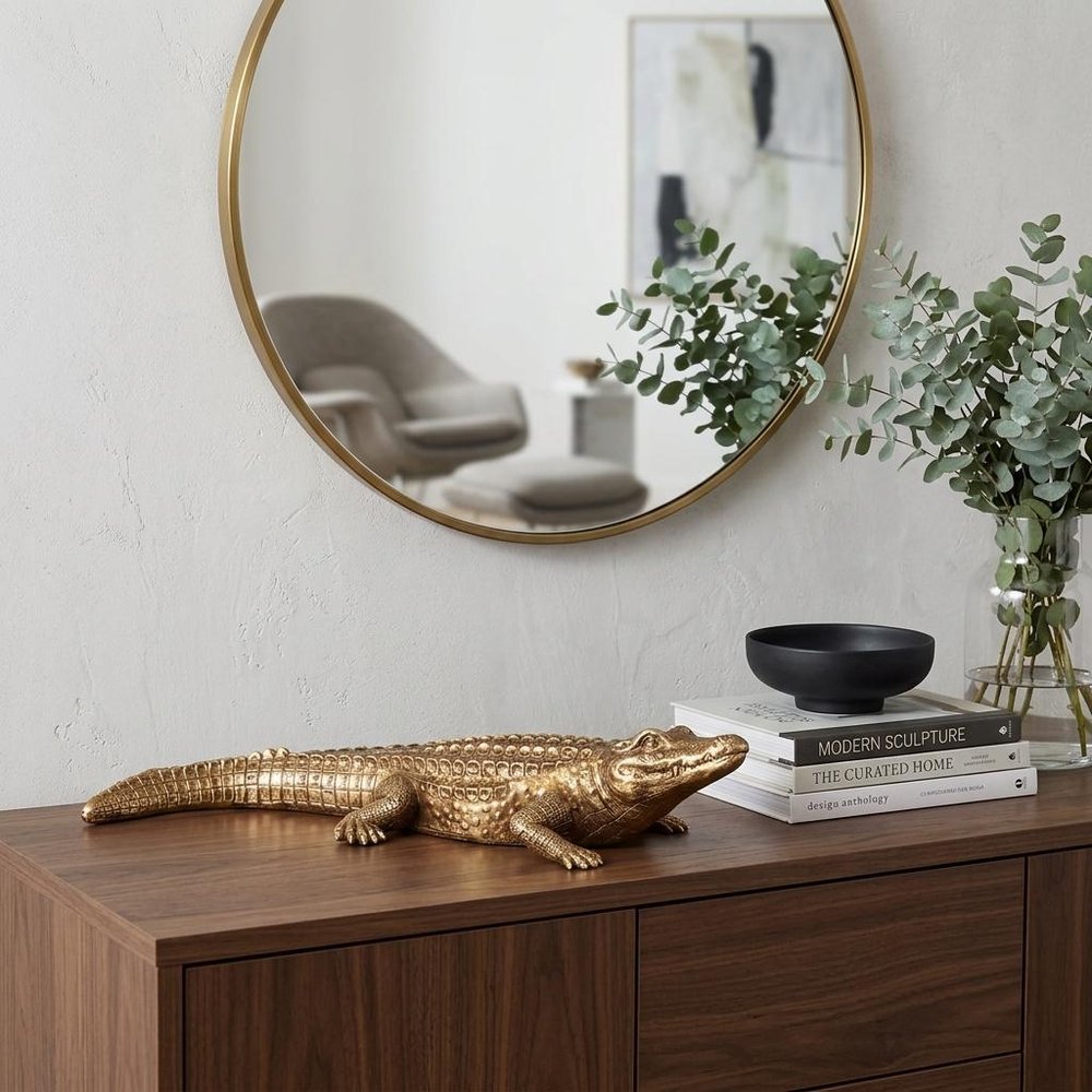 Golden Crocodile Brass Finish Sculpture
