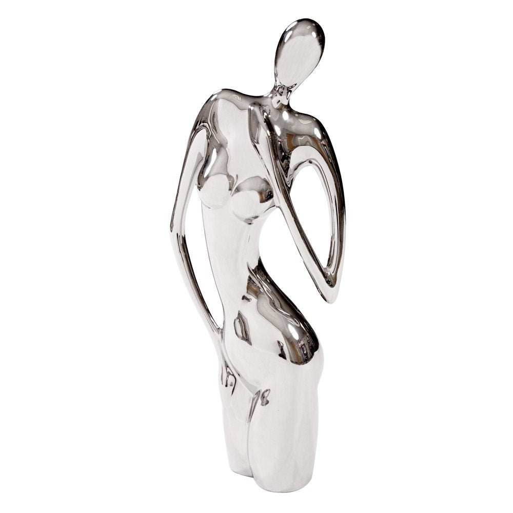 21" Nickel Glass Tabletop Sculpture. Sculpture isolated on a plain white background, showing a silver glass surface.
