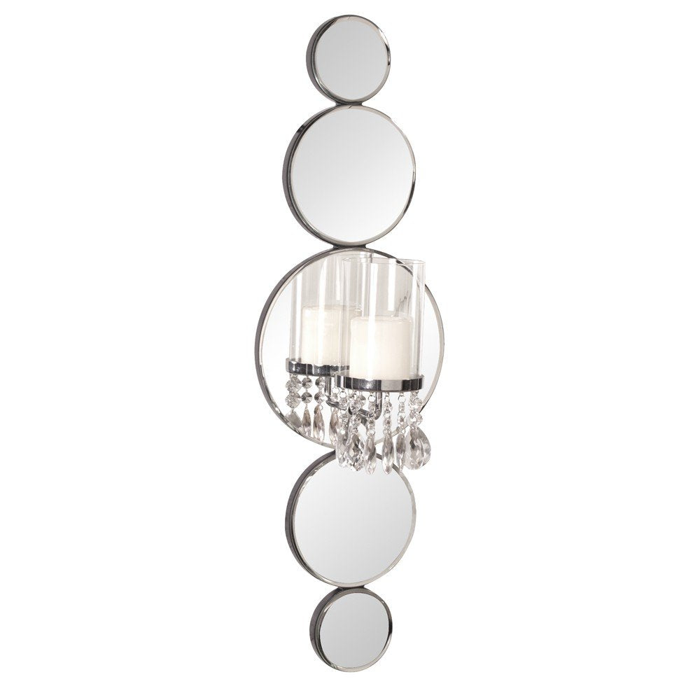 Silver and Clear Modern Bling Mirrored Wall Sconce on a white background