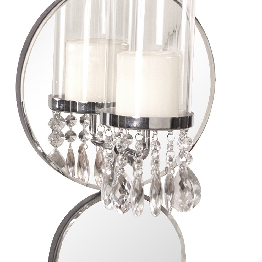 Silver and Clear Modern Bling Mirrored Wall Sconce on a white background