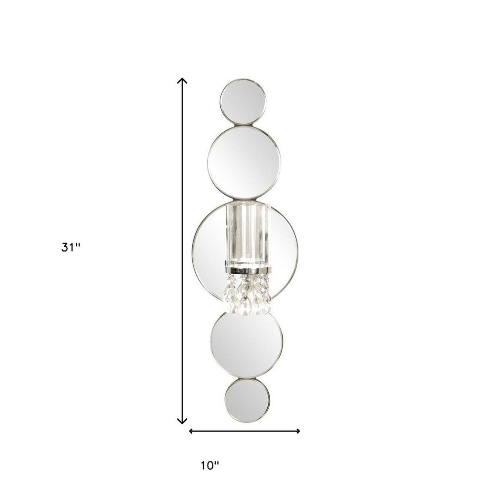 Silver and Clear Modern Bling Mirrored Wall Sconce on a white background
