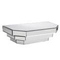 16" Silver Mirrored Glass Hanging Dimensional Floating Shelf. Wall mounted shelve isolated on a plain white background, finished in silver glass.
