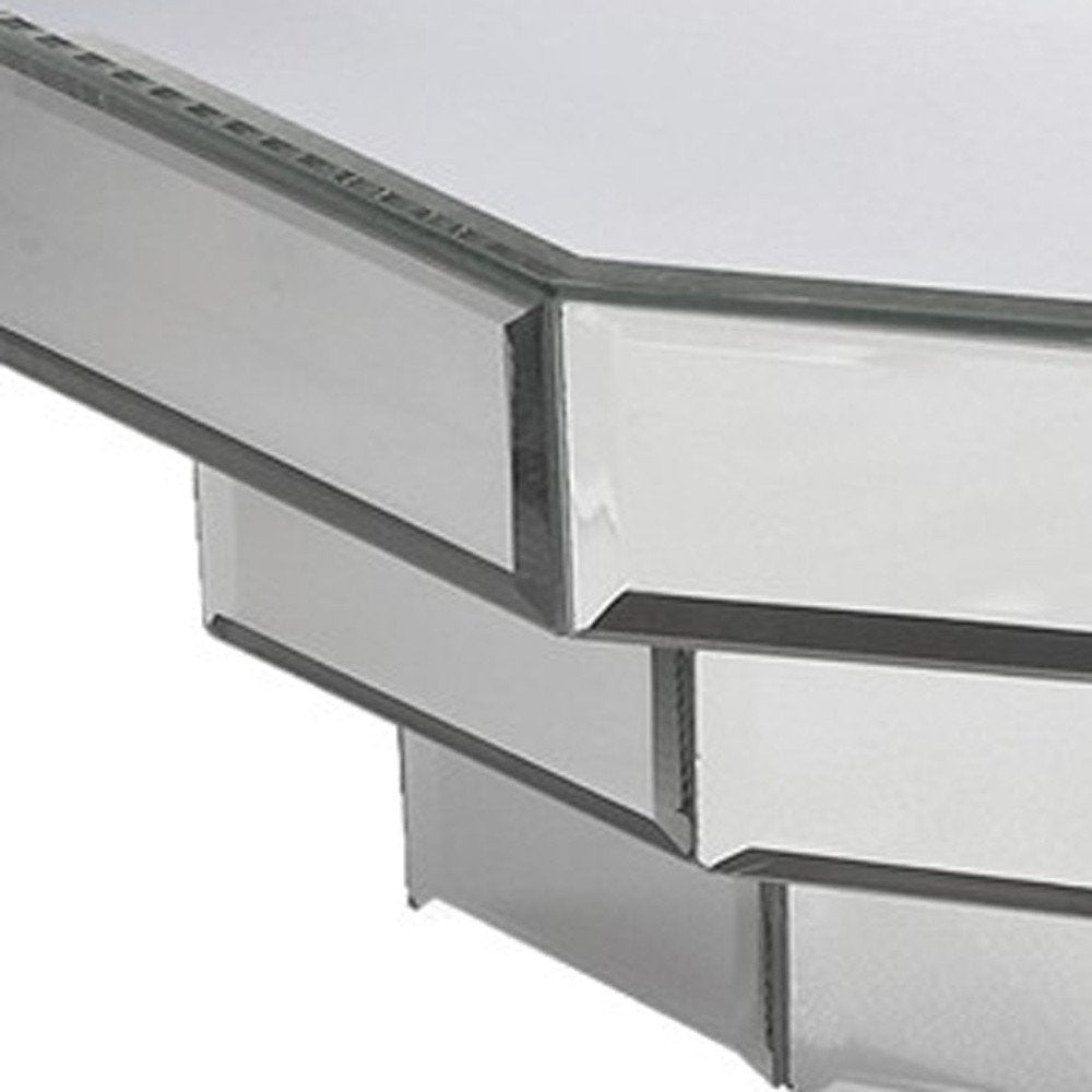 16" Silver Mirrored Glass Hanging Dimensional Floating Shelf. Wall mounted shelve in silver glass.